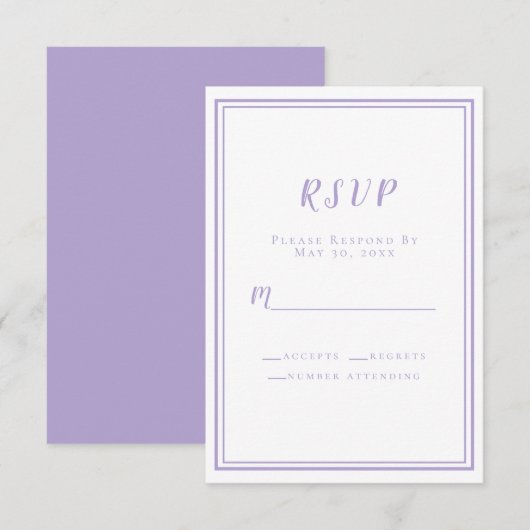 Lavender Elegant Minimalist Wedding  RSVP Karte (Vorne/Hinten)