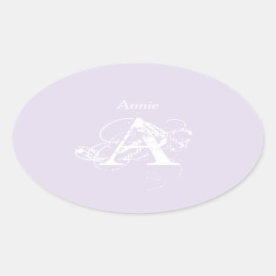 Lavender Elegant Modern Simple Typografy Monogra. Ovaler Aufkleber