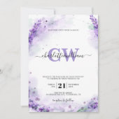 Lavender Elegant Watercolor Monogram Wedding Einladung (Vorderseite)