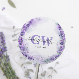 Lavender Elegant Watercolor Monogram Wedding Runder Aufkleber