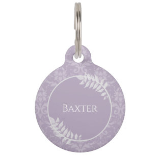 Lavender Elegante Damask Round Pet Tag Haustiermarke