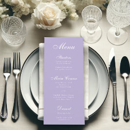 Lavender Elegante Script Calligraphy Einfach Lila Menükarte