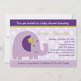 Lavender Elephant Baby Dusche Einladung