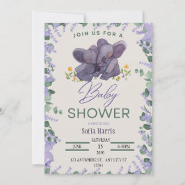 Lavender Elephant Baby Dusche Einladung