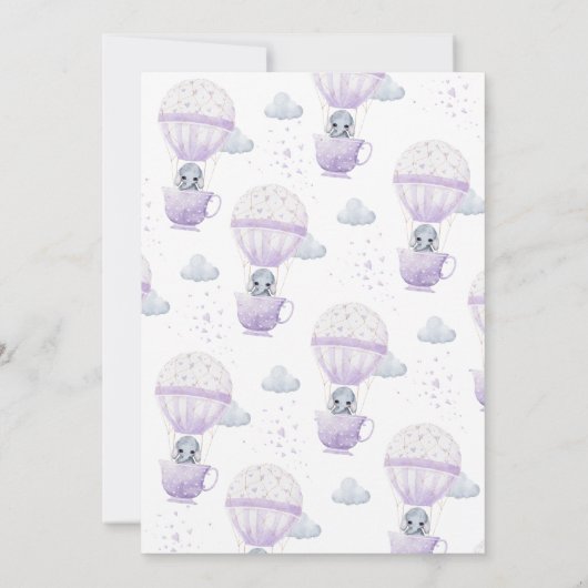 Lavender Elephant Baby wird Baby-Dusche Einladung (Rückseite)