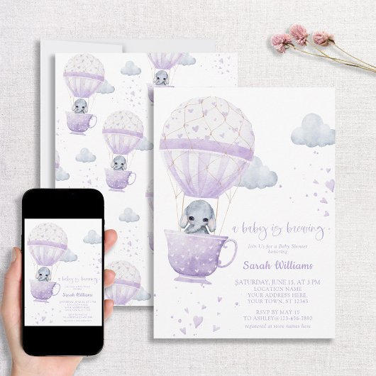 Lavender Elephant Baby wird Baby-Dusche Einladung