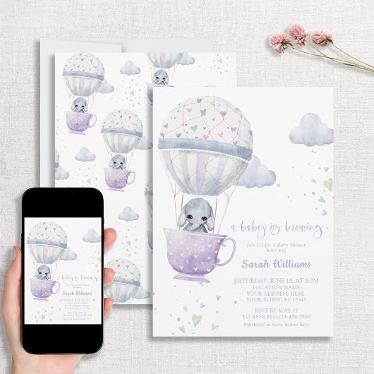 Lavender Elephant Baby wird Baby-Dusche Einladung