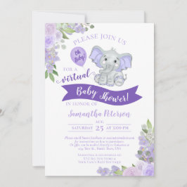 Lavender Elephant & Floral Virtual Baby Dusche Einladung