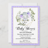 Lavender Elephant Moderne Babydusche Einladung (Vorderseite)
