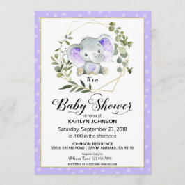Lavender Elephant Moderne Babydusche Einladung