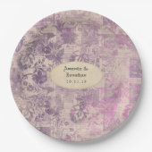 Lavender Ephemera Damask Wedding Pappteller (Vorderseite)