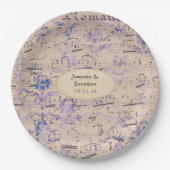 Lavender Ephemera Musiknotens Wedding Pappteller (Vorderseite)