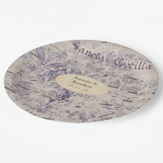 Lavender Ephemera Musiknotens Wedding Pappteller (Schrägansicht)