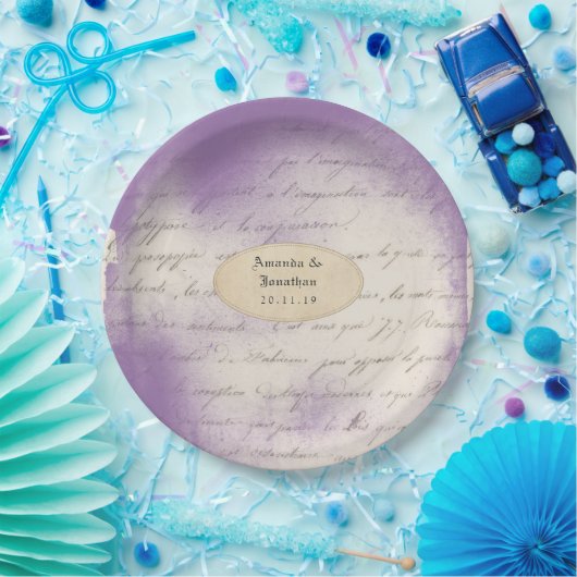 Lavender Ephemera Typografy Wedding Pappteller (Party)