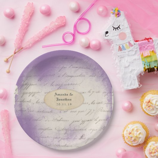 Lavender Ephemera Typografy Wedding Pappteller (Party)