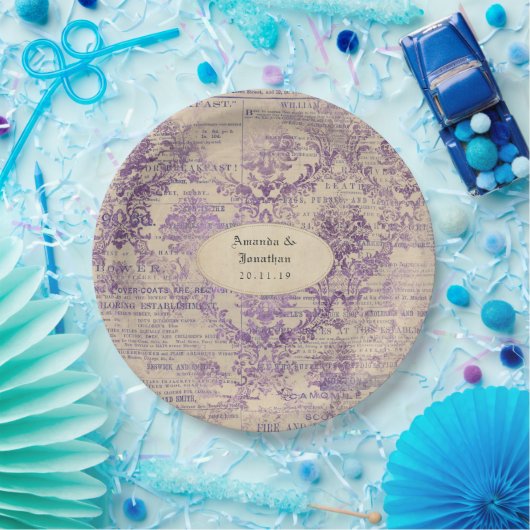 Lavender Ephemera Wedding Pappteller (Party)