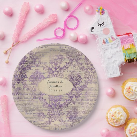 Lavender Ephemera Wedding Pappteller (Party)