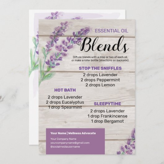 Lavender Essential Oil Diffuser-Mischungen Einladung (Vorne/Hinten)