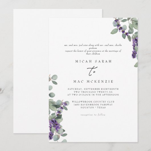 Lavender Eucalyptus - beide Sets Hochzeit Einladung (Vorne/Hinten)