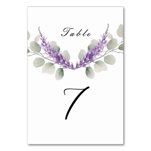 Lavender Eucalyptus Blätter Wedding Tischnummer (Rückseite)