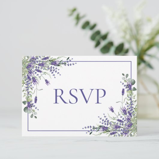 Lavender Eucalyptus Botanical Script Wedding RSVP (Stehend Vorderseite)