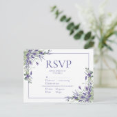 Lavender Eucalyptus Botanical Script Wedding RSVP Einladungspostkarte (Stehend Vorderseite)