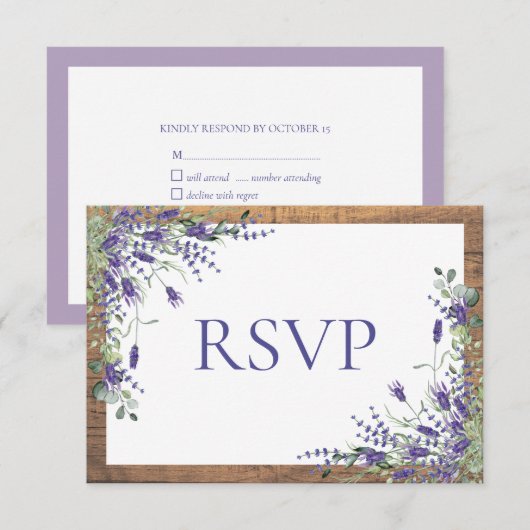 Lavender Eucalyptus Botanical Wood Wedding RSVP Karte (Vorne/Hinten)
