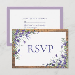 Lavender Eucalyptus Botanical Wood Wedding RSVP Karte