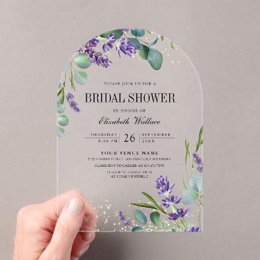 Lavender Eucalyptus Bridal Shower Acryleinladungen (Insitu (Handheld))