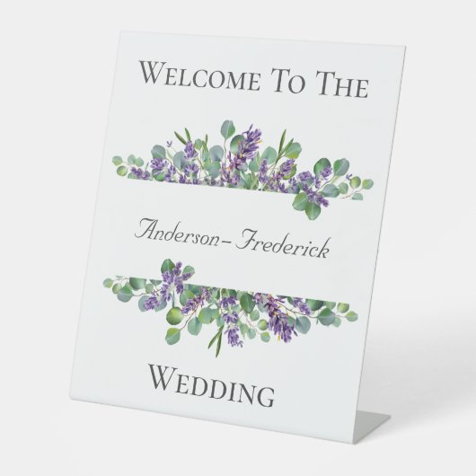 Lavender Eucalyptus Elegante Wedding Welcome Sign Sockelschild (Vorderseite)