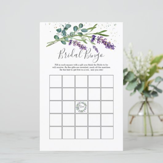 Lavender Eucalyptus Foliage Bridal Bingo Game (Stehend Vorderseite)