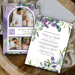 Lavender Eucalyptus Foto Collage QR Code Hochzeit Einladung