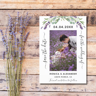 Lavender eucalyptus Foto Hochzeit Speichern Sie da Ankündigungspostkarte