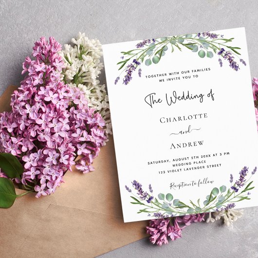 Lavender eucalyptus greenery violet wedding einladung