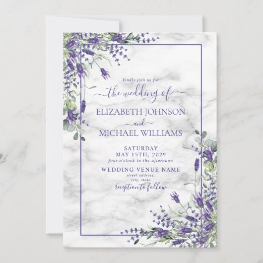 Lavender Eucalyptus Greenery Watercolor Wedding Einladung (Vorderseite)
