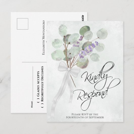 Lavender Eucalyptus Kindly Respond Wedding RSVP Postkarte (Vorne/Hinten)