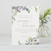 Lavender Eucalyptus Leafy Bunch Wedding Einladung (Stehend Vorderseite)