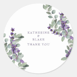 Lavender & Eucalyptus Names Wedding Vielen Dank Runder Aufkleber