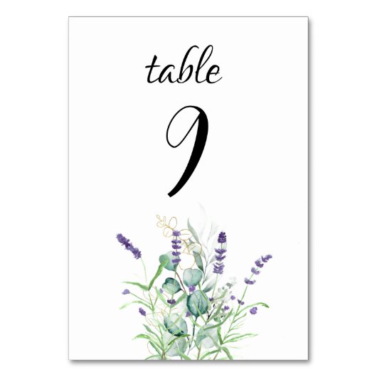 Lavender Eucalyptus Purple Flowers Wedding Tischnummer (Vorderseite)