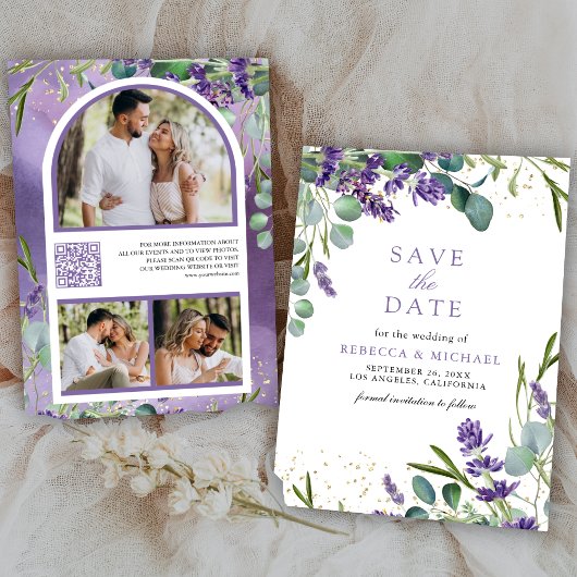 Lavender Eucalyptus QR Code Foto Wedding Save The Date