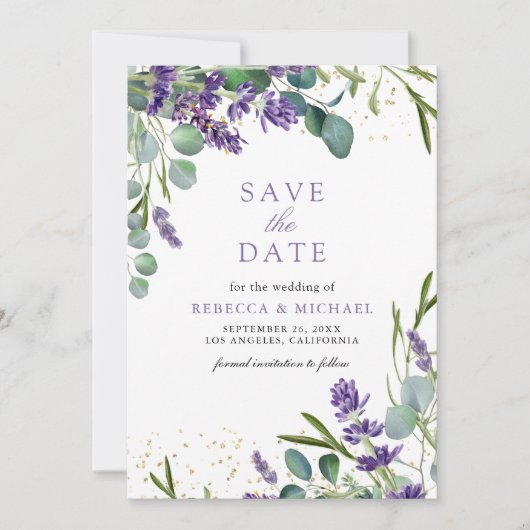 Lavender Eucalyptus QR Code Foto Wedding Save The Date (Vorderseite)