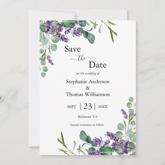 Lavender Eucalyptus QR Code Greenerity Wedding Save The Date (Vorderseite)