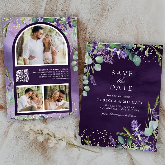 Lavender Eucalyptus QR Foto Lila Hochzeit Save The Date