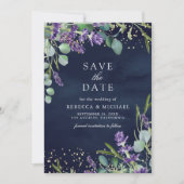 Lavender Eucalyptus QR Foto Navy Wedding Save The Date (Vorderseite)