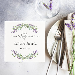 Lavender eucalyptus script mr mrs heart wedding serviette
