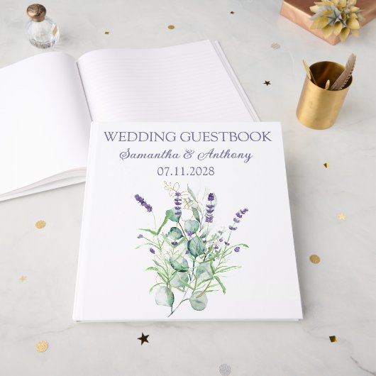 Lavender Eucalyptus Watercolor Kräuter Wedding Gästebuch (Vorderseite offen)