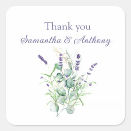 Lavender Eucalyptus Watercolor Kräuter Wedding Quadratischer Aufkleber