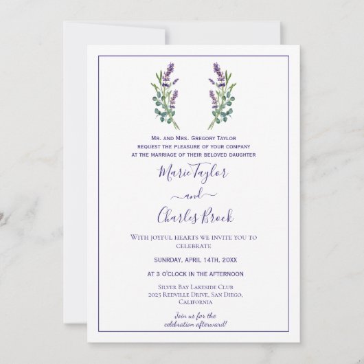 Lavender Eucalyptus Wedding Einladung (Vorderseite)
