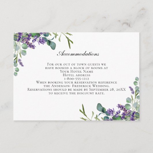Lavender Eucalyptus Wedding Enclosure Card Begleitkarte (Vorderseite)
