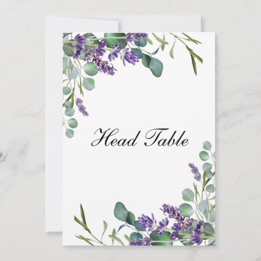 Lavender Eucalyptus Wedding Head Table Cards (Rückseite)
